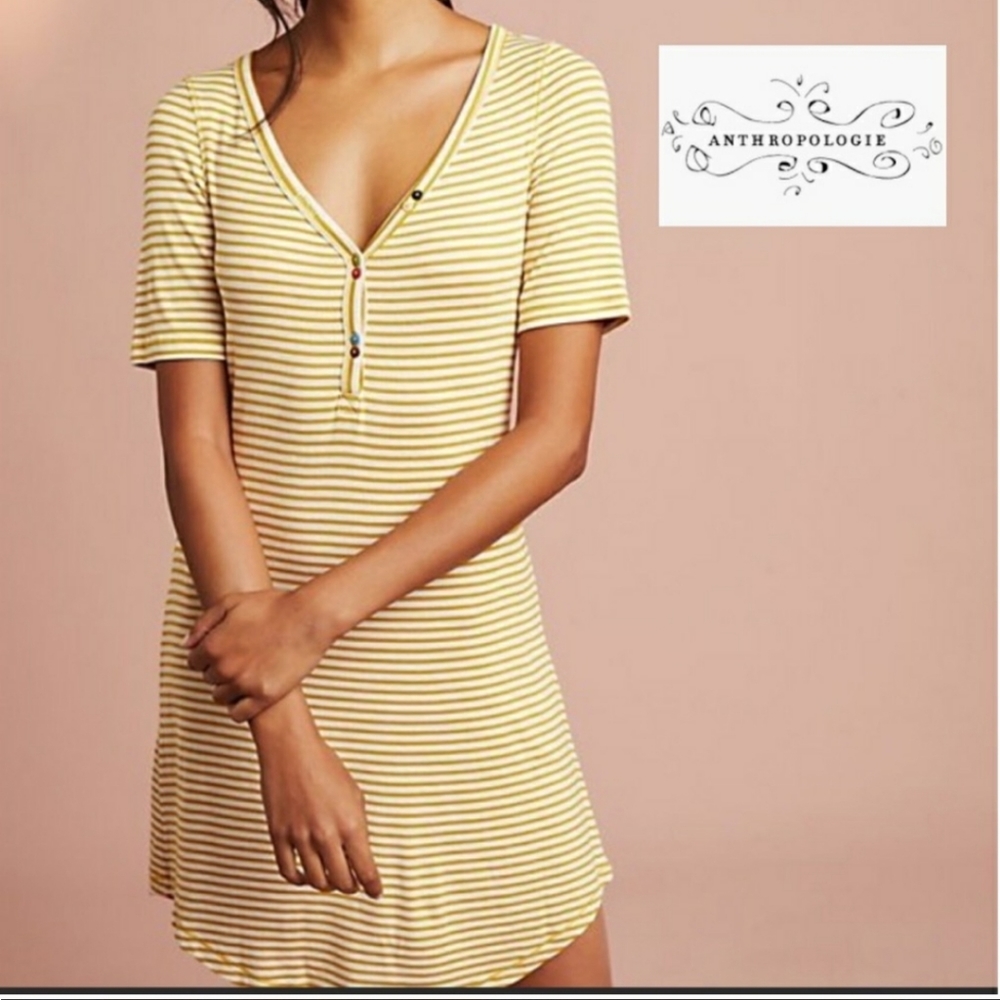 Anthropologie Striped Henley T-Shirt Dress